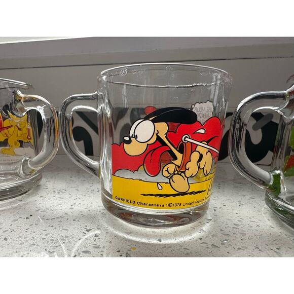 Vintage Set of 4 1978 McDonalds Garfield Odie Glass Coffee Mugs Cups Jim Davis - Picture 3 of 9
